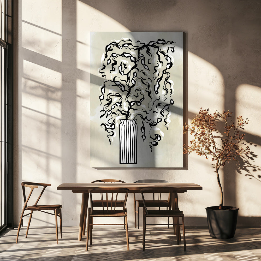 Stylized Plant In A Striped Vase | Canvas