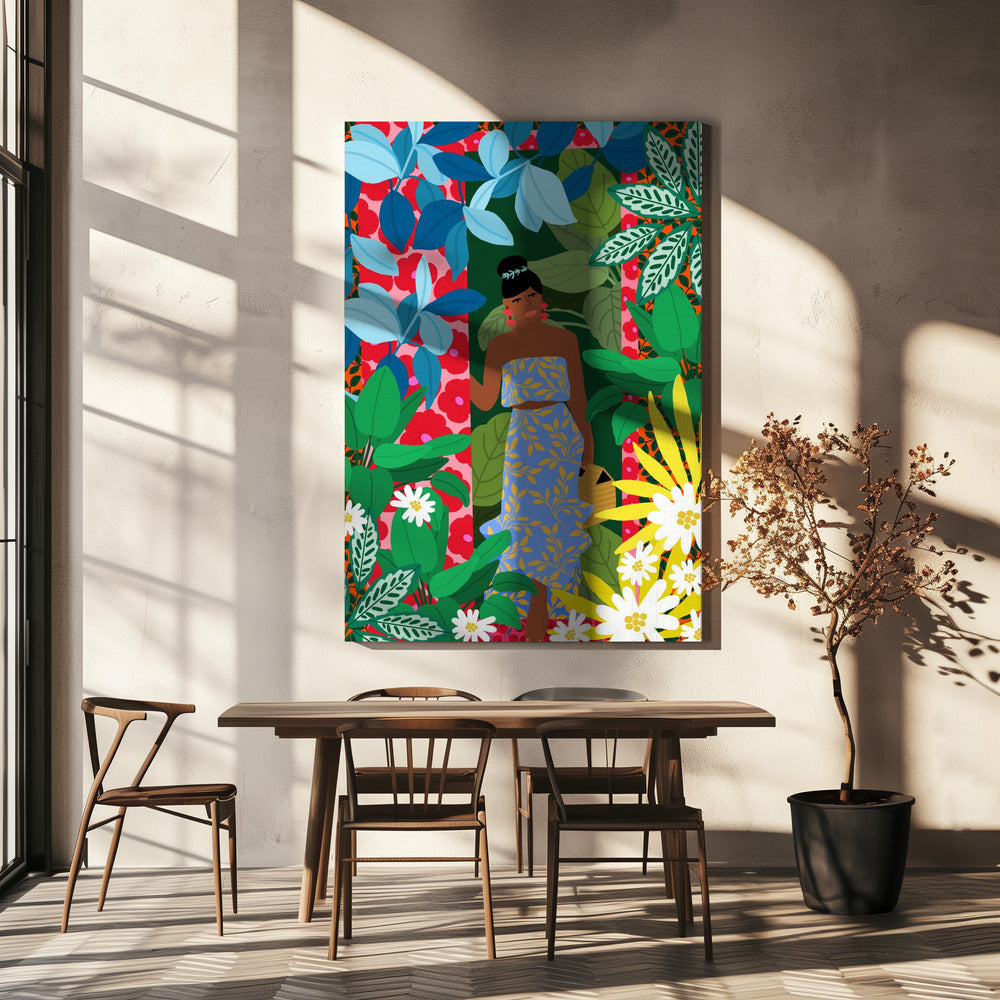 Woman In A Dress With Flowers | Canvas