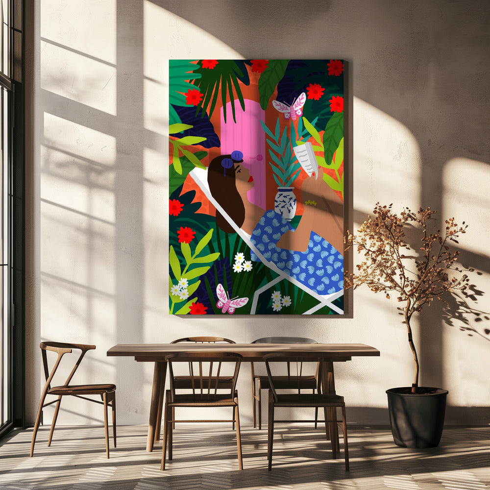 Floral Sunbathing Girl | Canvas