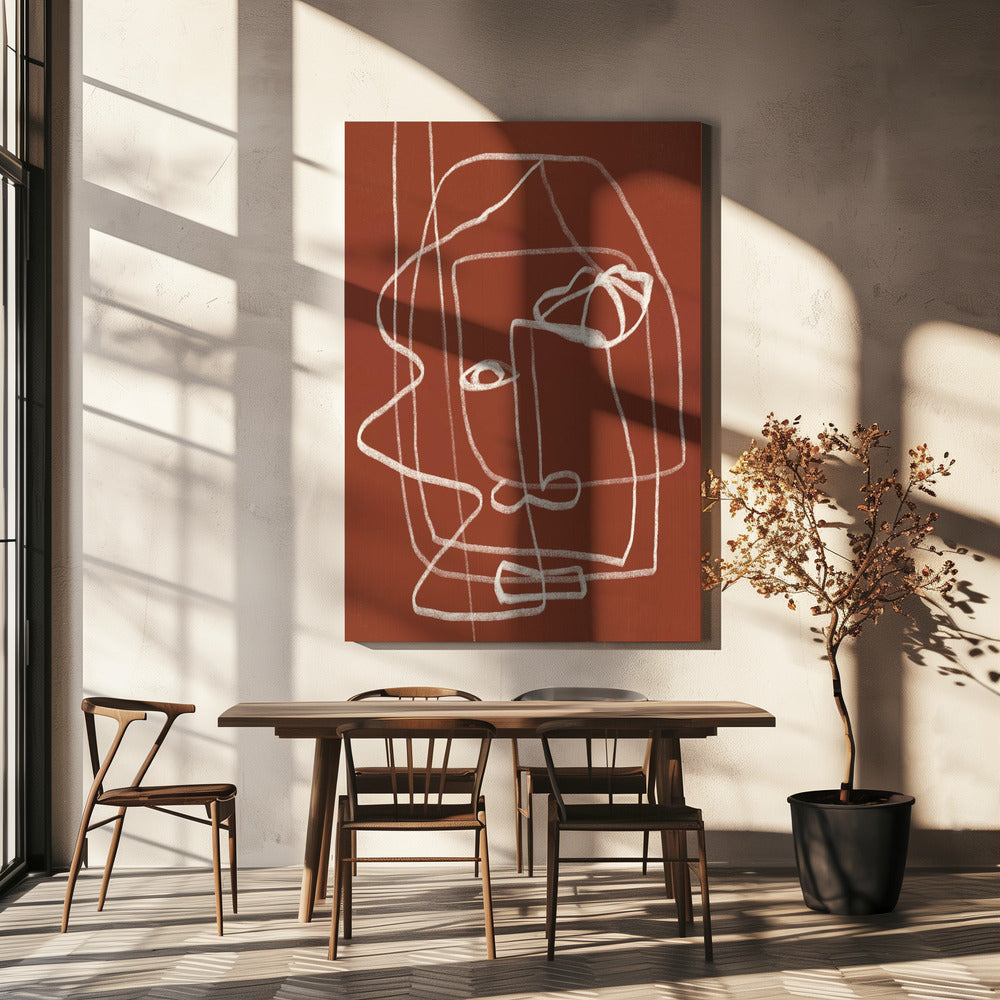 Line Art Abstract Portrait Terracotta 03 | Canvas