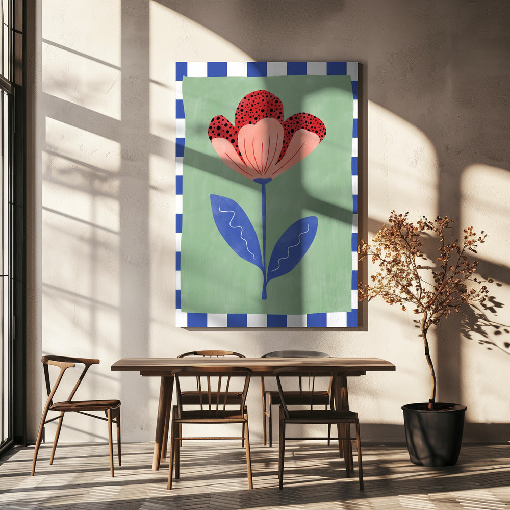 Stylized Flower With Red Petals And Black Dots | Canvas