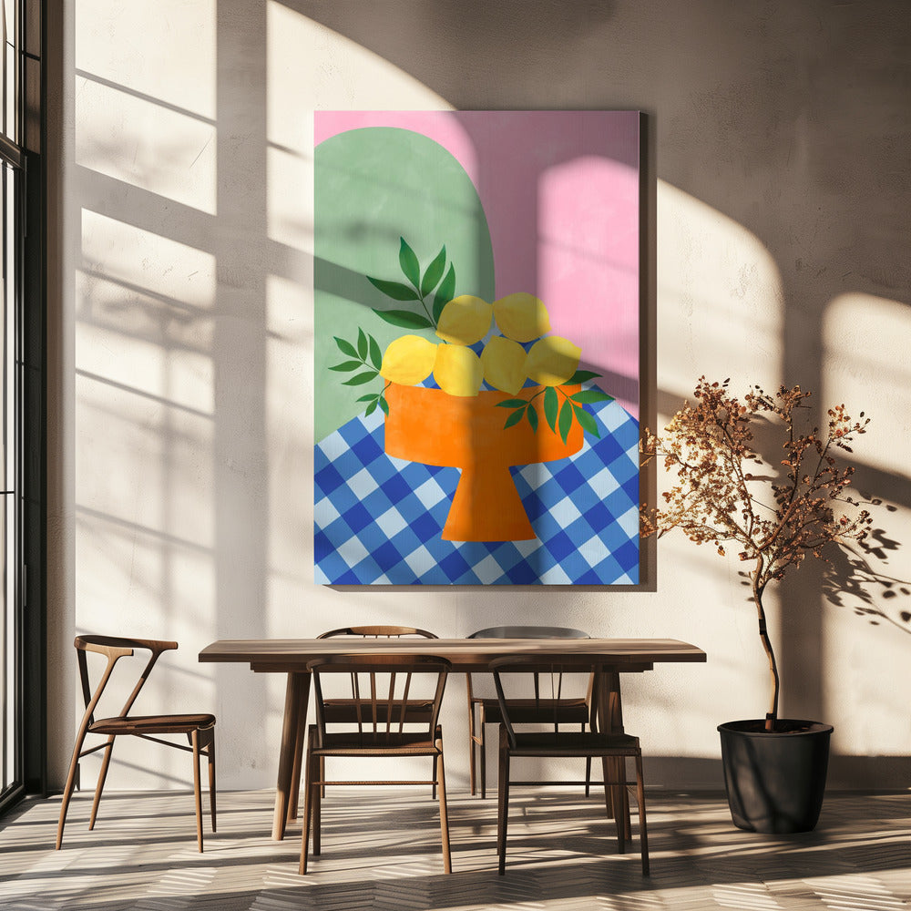 Yellow Lemons with Green Leaves | Canvas