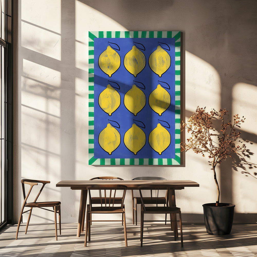 Vibrant Yellow Lemons on a Deep Blue | Canvas