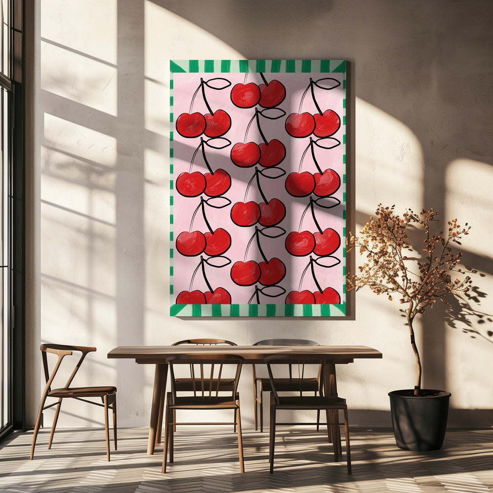 Red Cherries on a Pink | Canvas