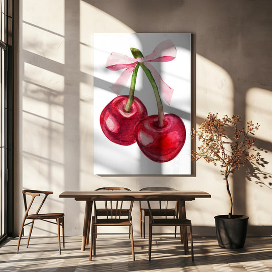 Red Cherry Pink Bow | Canvas