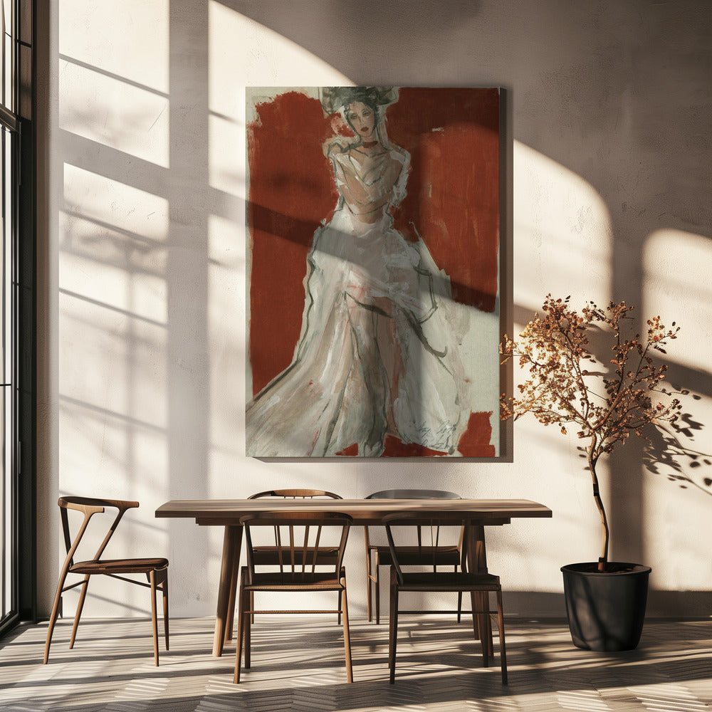 Stylish Woman in a Flowing White Dress | Canvas