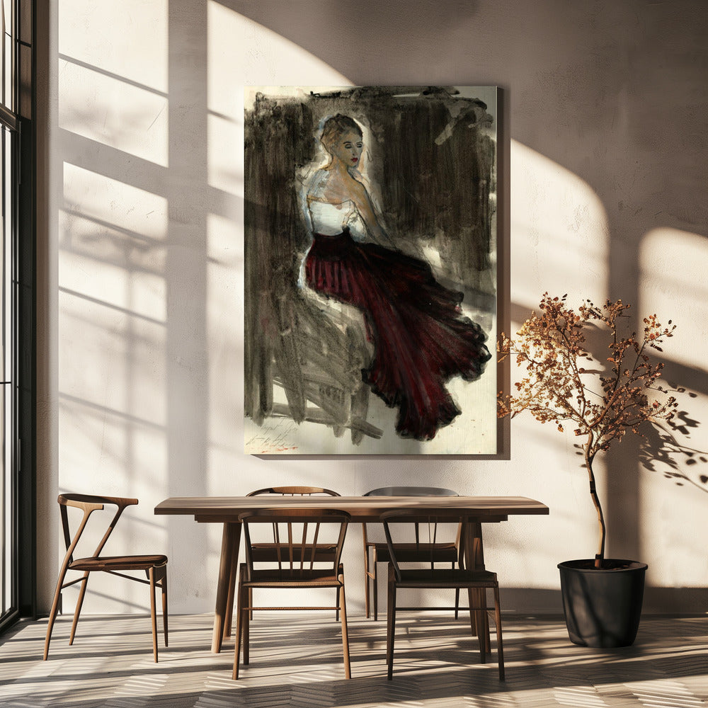 A Woman in a Red Flowing Skirt | Canvas