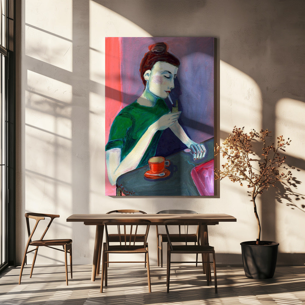 Lady lighting cigarette | Canvas