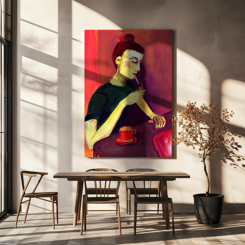 Lady lighting cigarette | Canvas