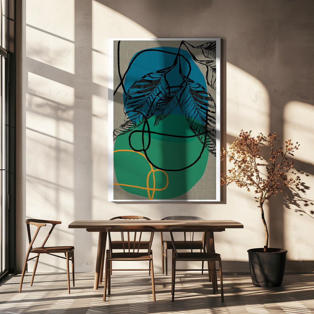 Woodblock Leaf Teal Orange Green Abstract 1 Final | Canvas