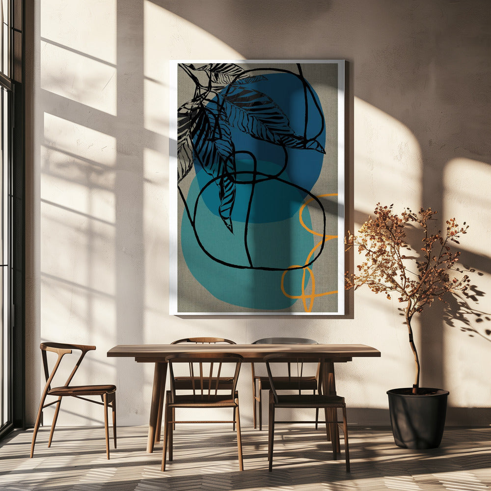 Woodblock Leaf Teal Orange Green Abstract 2 Final | Canvas