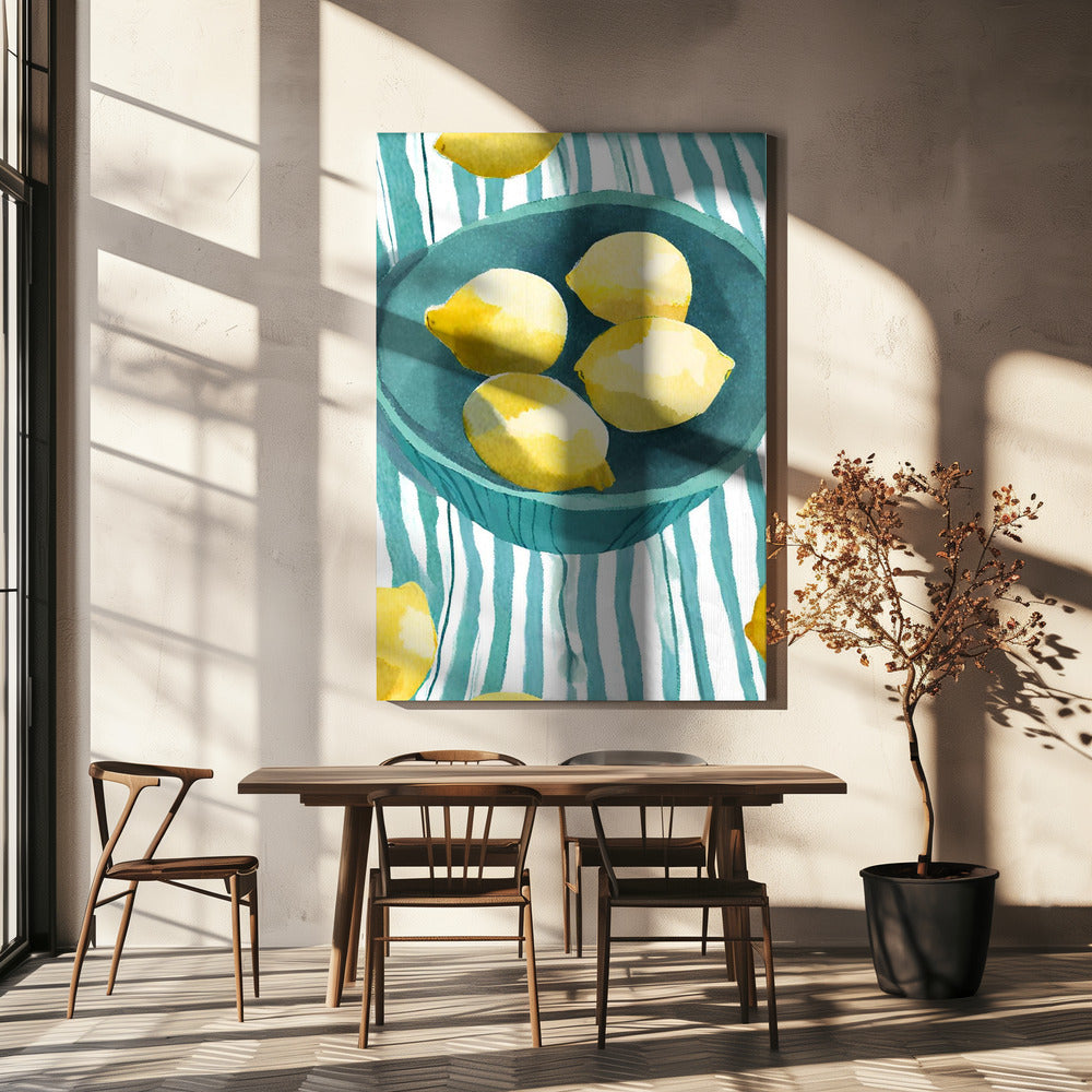 Zitronen in türkisfarbener Schale | Canvas