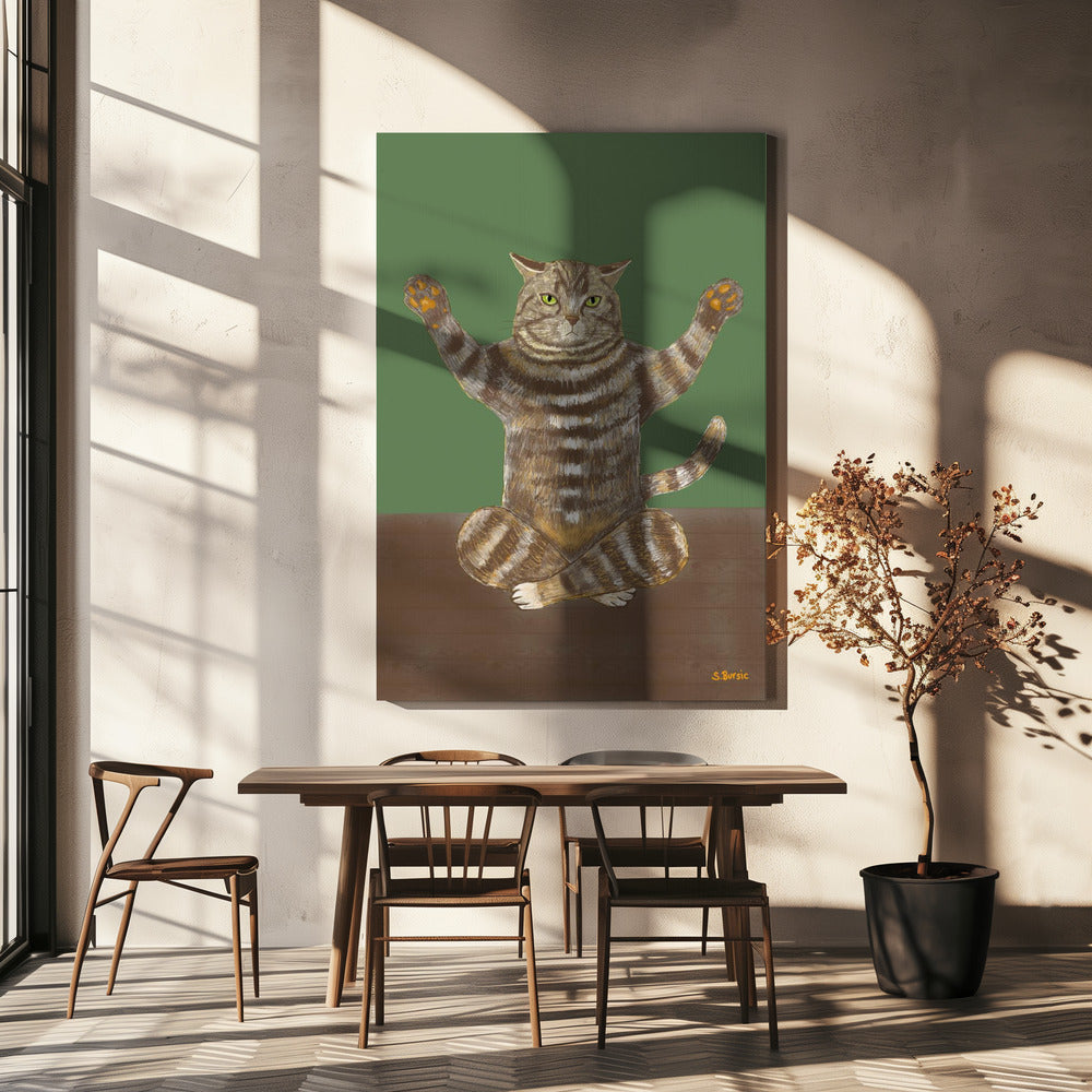 Yoga Cat Green Background | Canvas