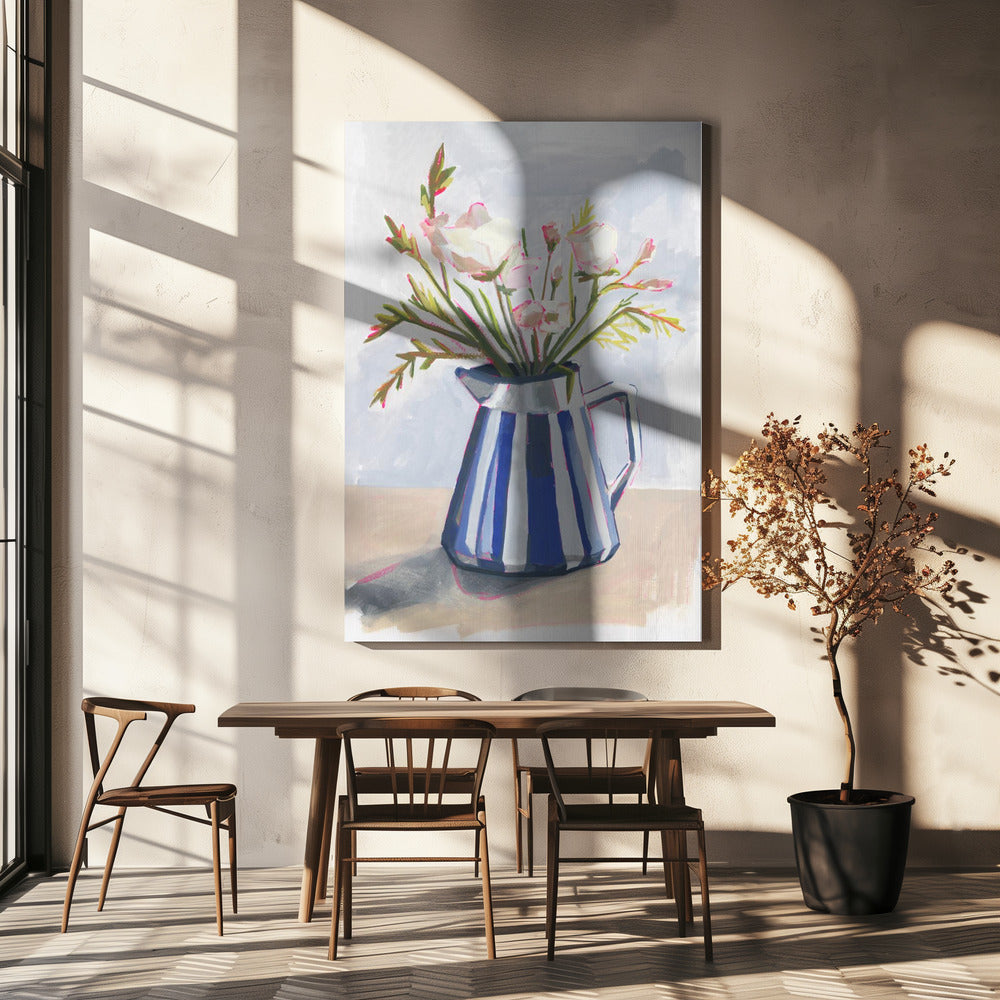 Fresh flowers in a striped vase I | Canvas