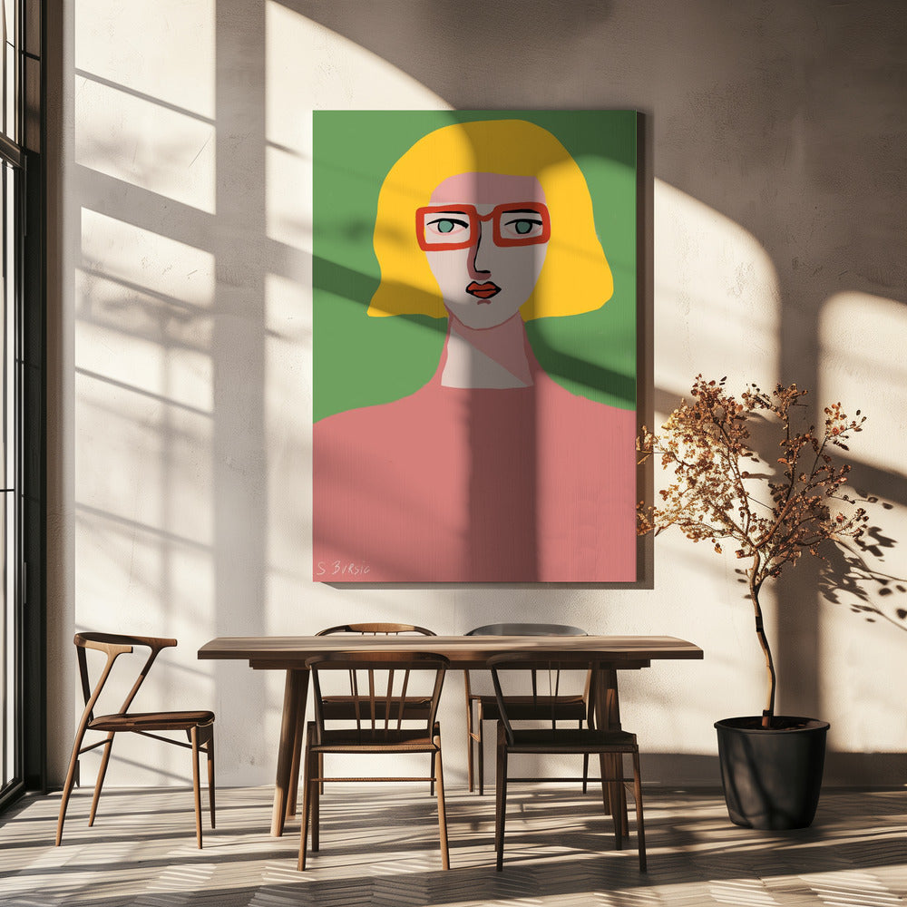 Golden hair lady with red glasses | Canvas
