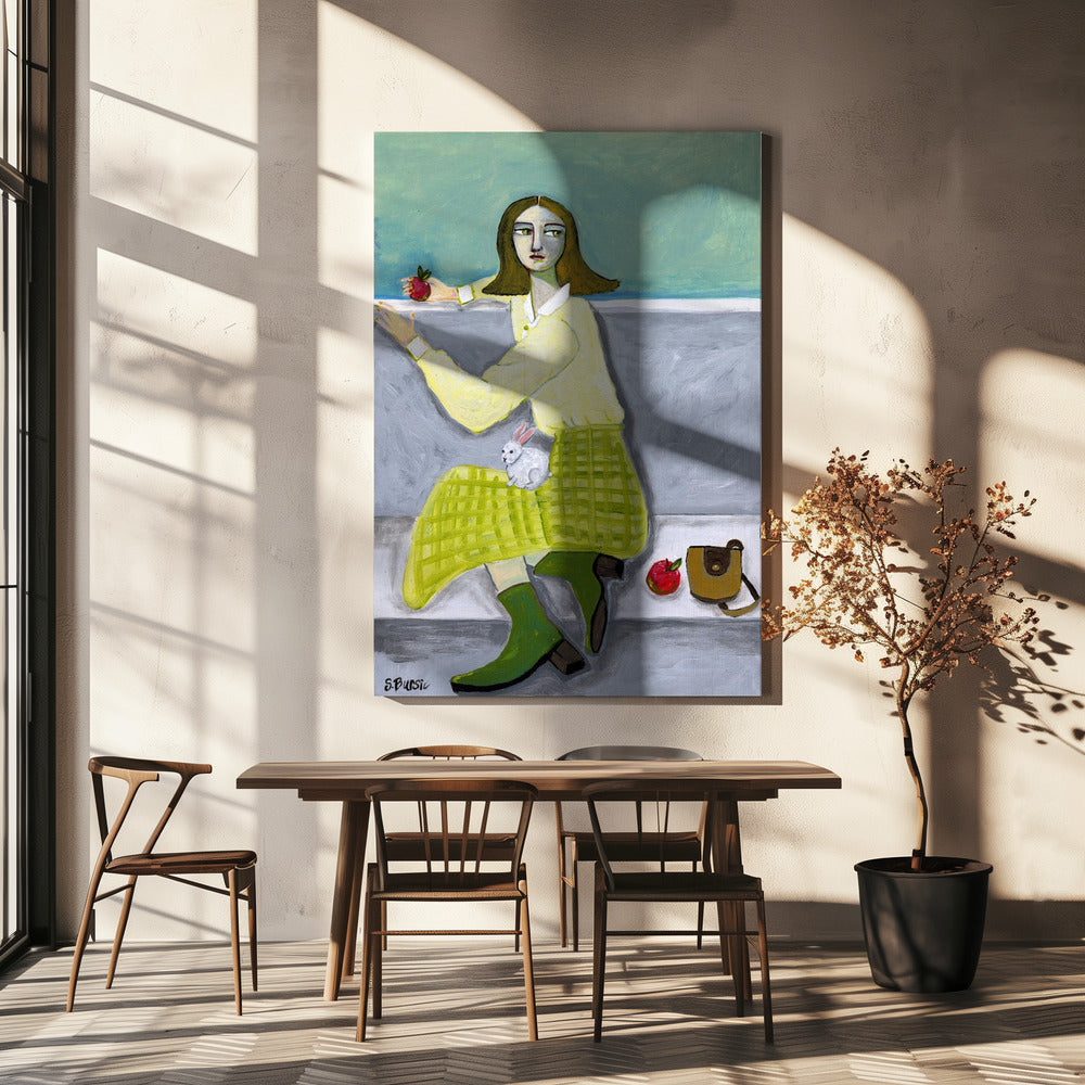 Lady and the Rabbit with apple | Canvas