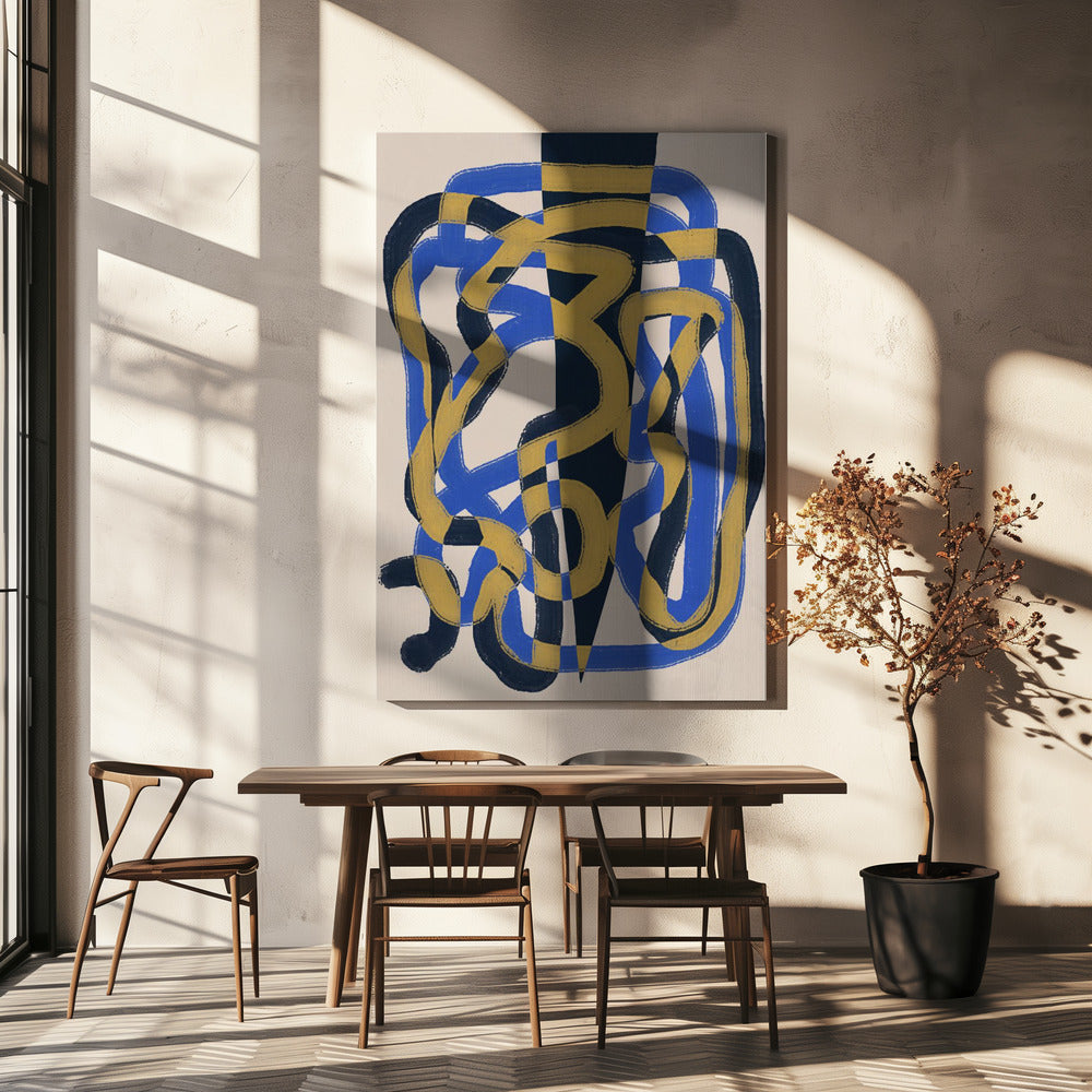 Abstract line deco blue and yellow | Canvas