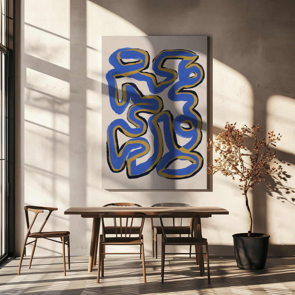 Intertwined Blue And Ochre Lines | Canvas