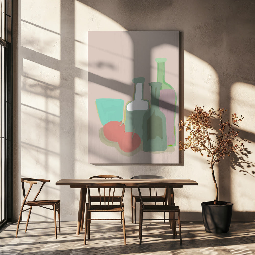 Still life bottles and apples | Canvas