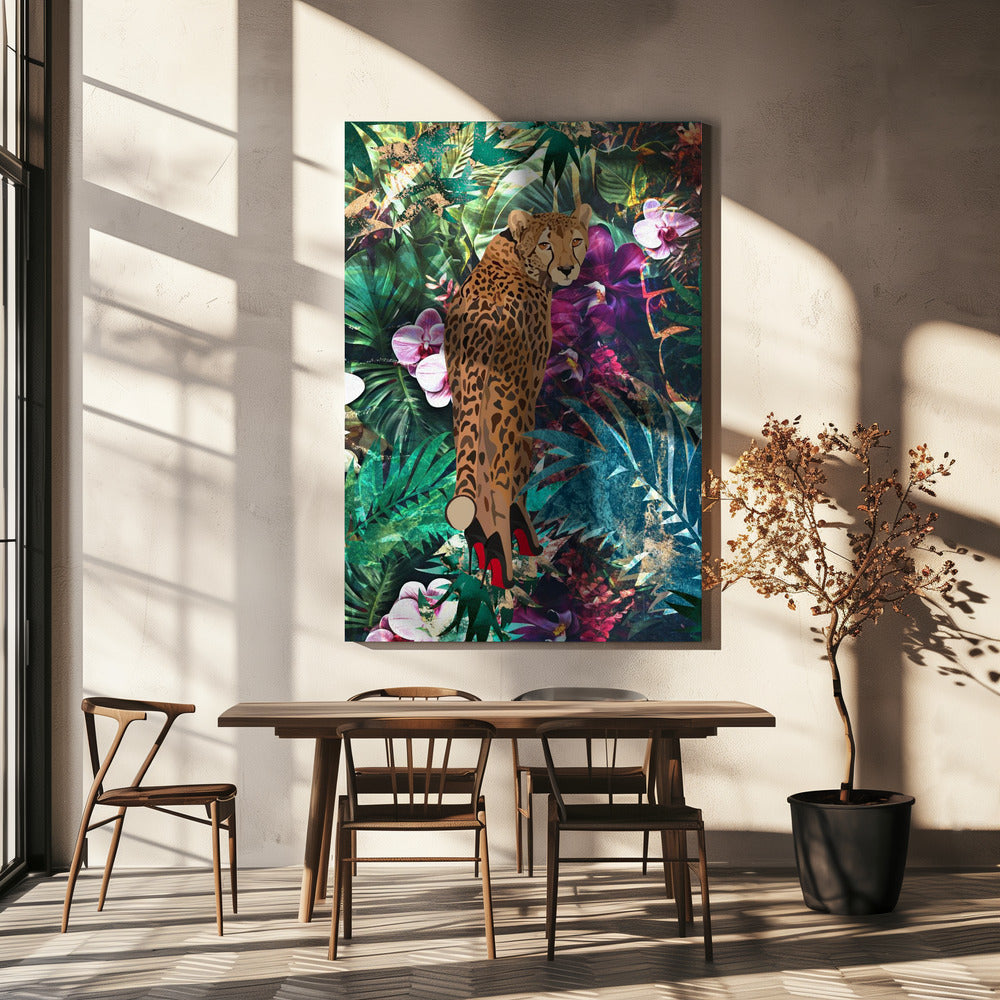 Tropical Floral Jungle - Cheetah in heels | Canvas