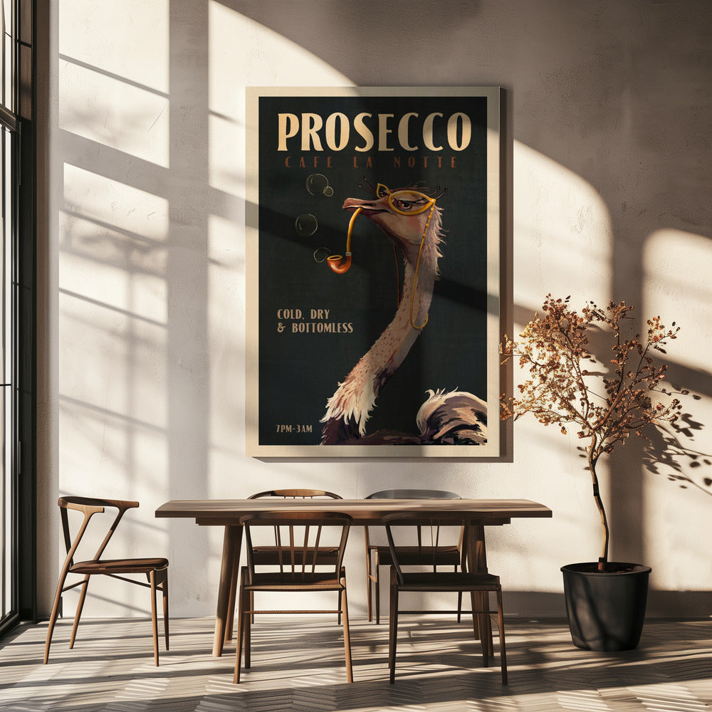 Art Deco Prosecco Wall Art Of An Ostrich | Canvas