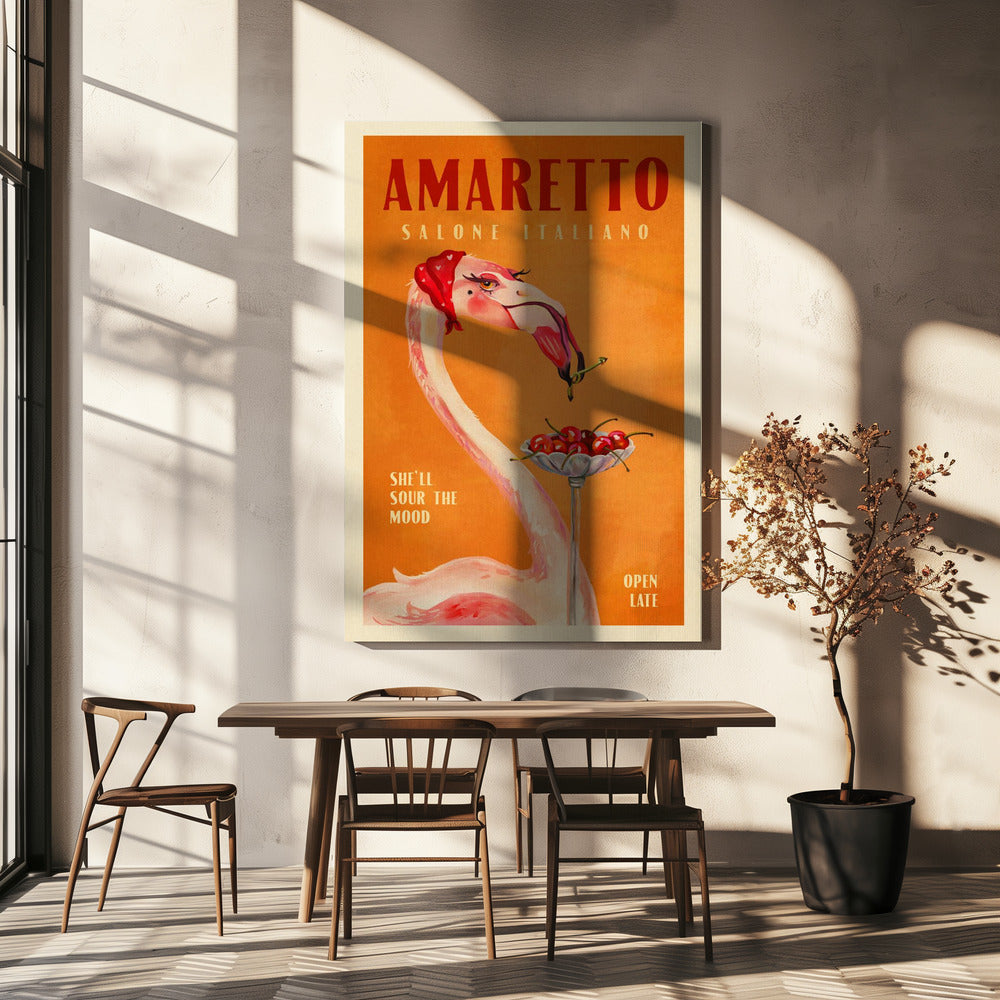 Amaretto Flamingo Art Deco Italian Cafe Travel Art | Canvas