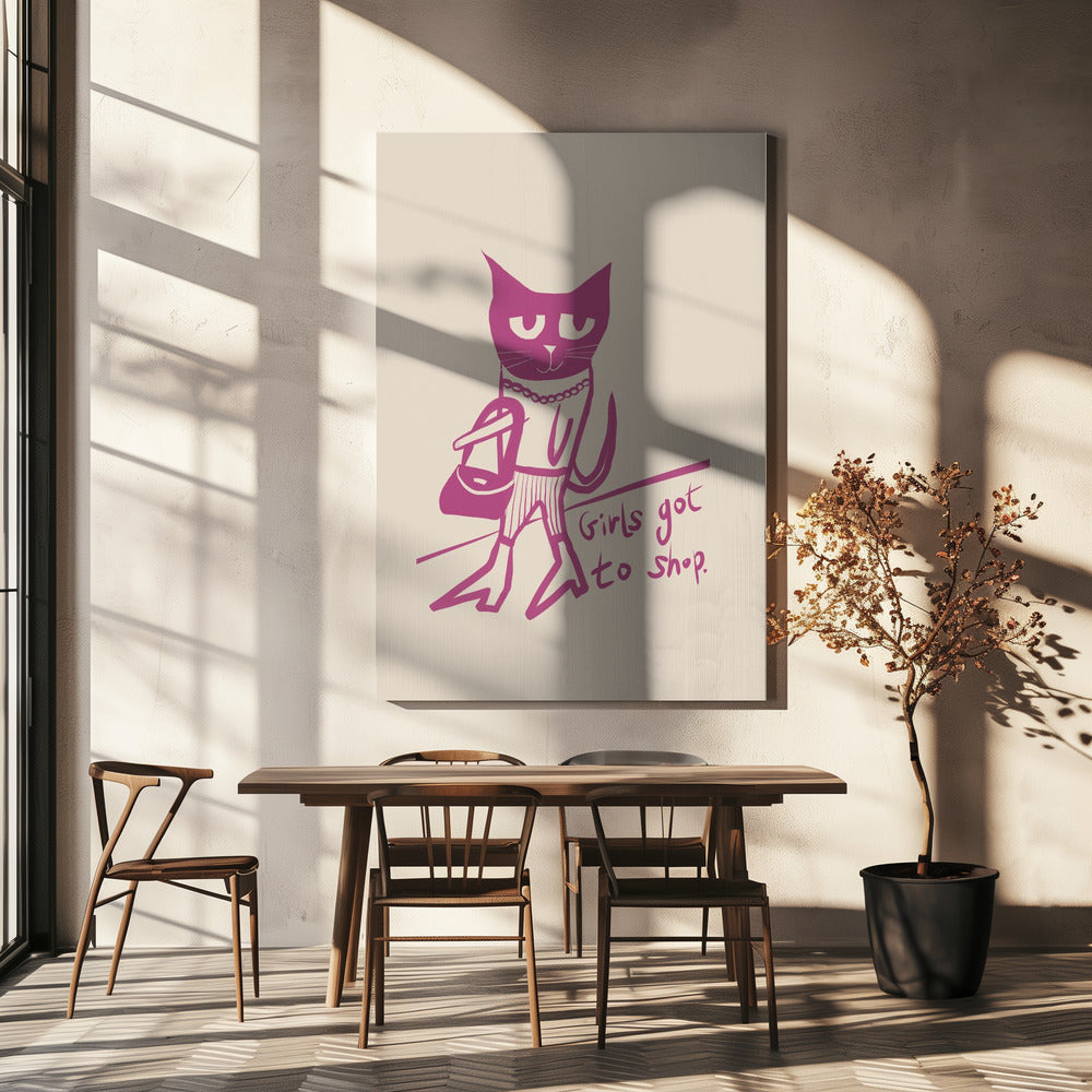 Cat shopping humour pink | Canvas