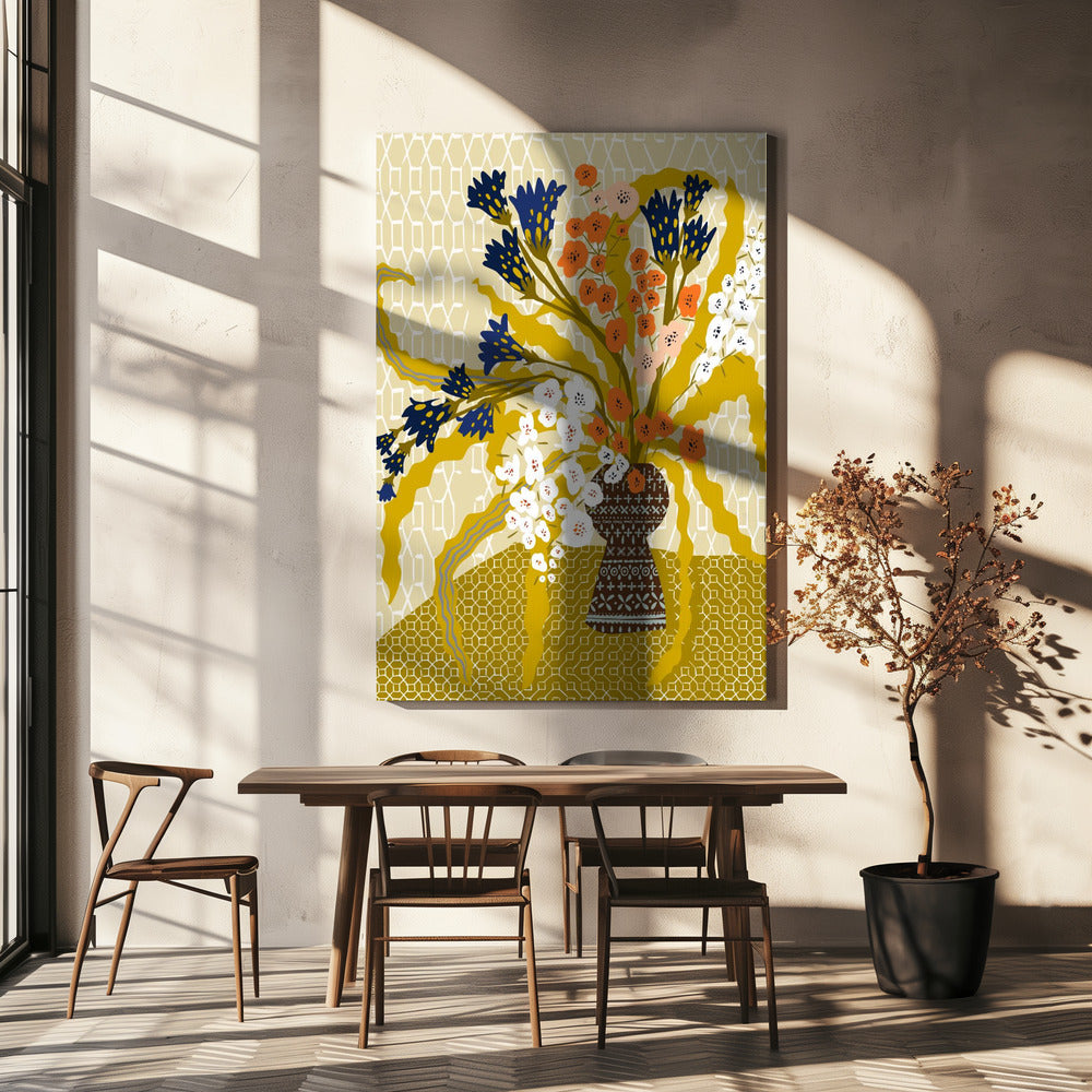 Floral Contemporary Still Life Mustard Yellow | Canvas