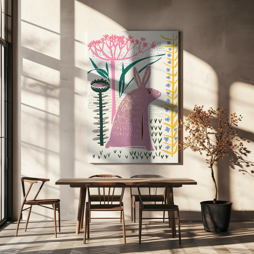 Block print lilac bunny | Canvas