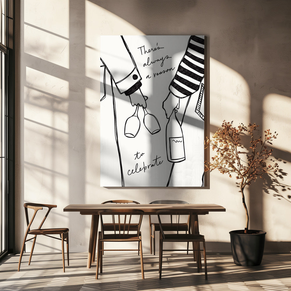 Woman holding wine bottle and wine glass (Black &amp; White) - Wine Vin Femme Noir et Blanc | Canvas