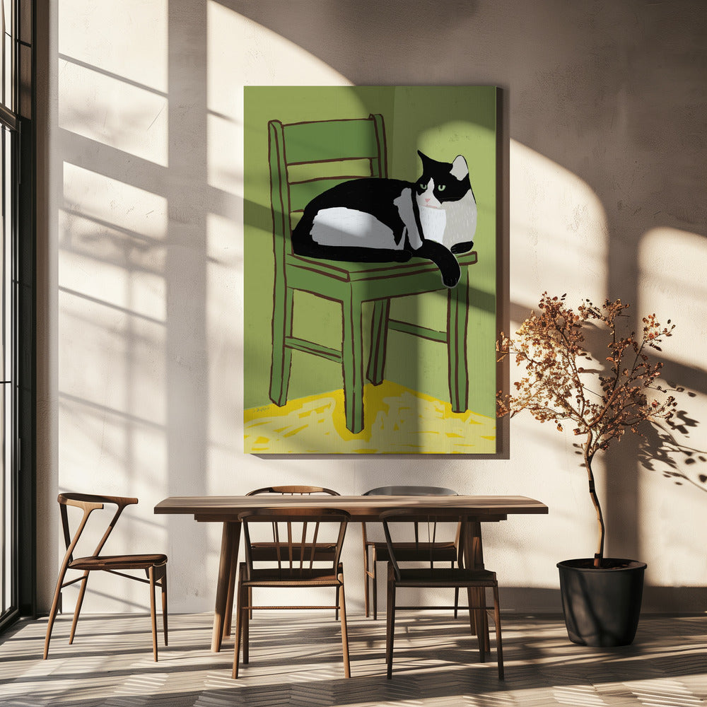 Tuxedo cat sitting on chair | Canvas