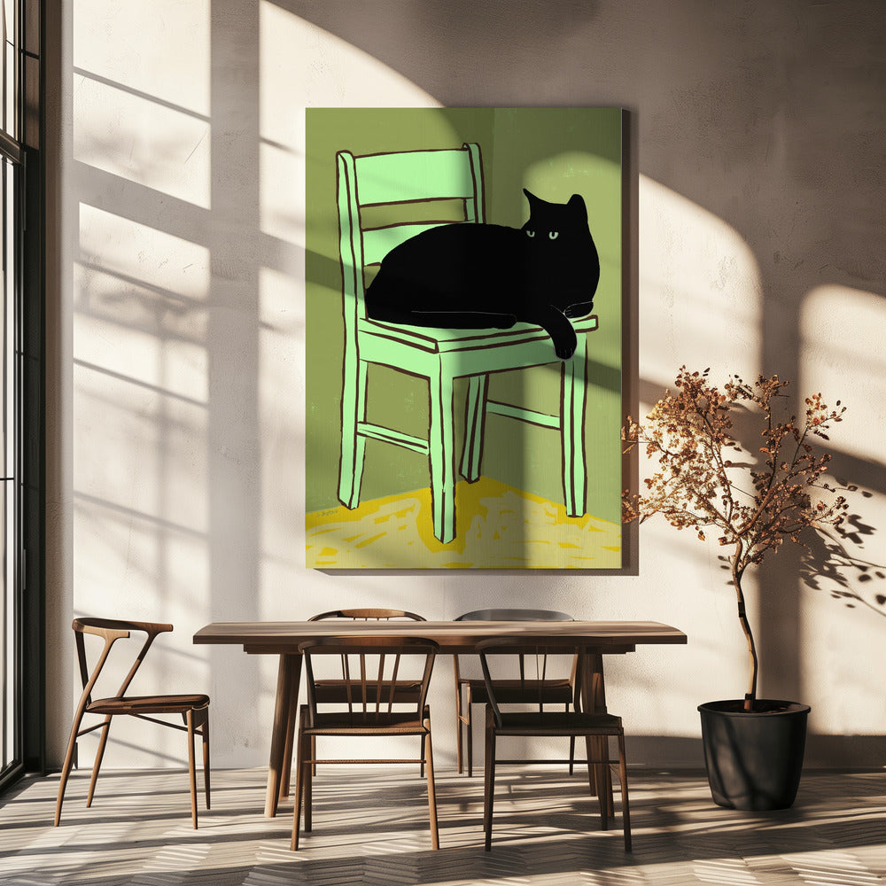 Black cat on chair | Canvas