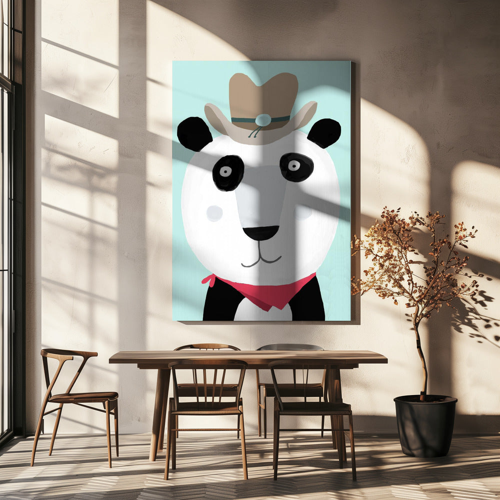 Funny Panda with Cowboy Hat by Artist Carla Daly | Canvas