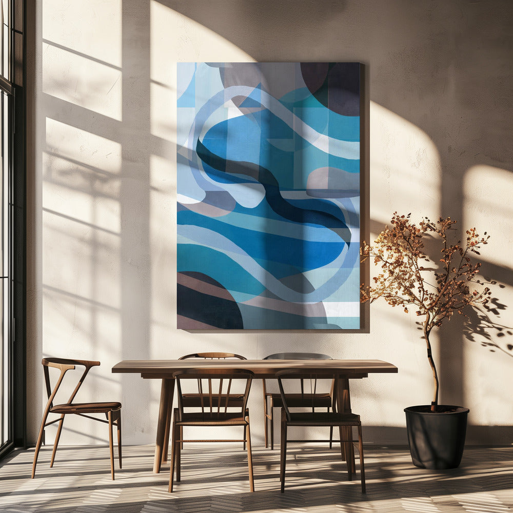 Abstract Blue and Neutral Swervy Shapes 1 | Canvas