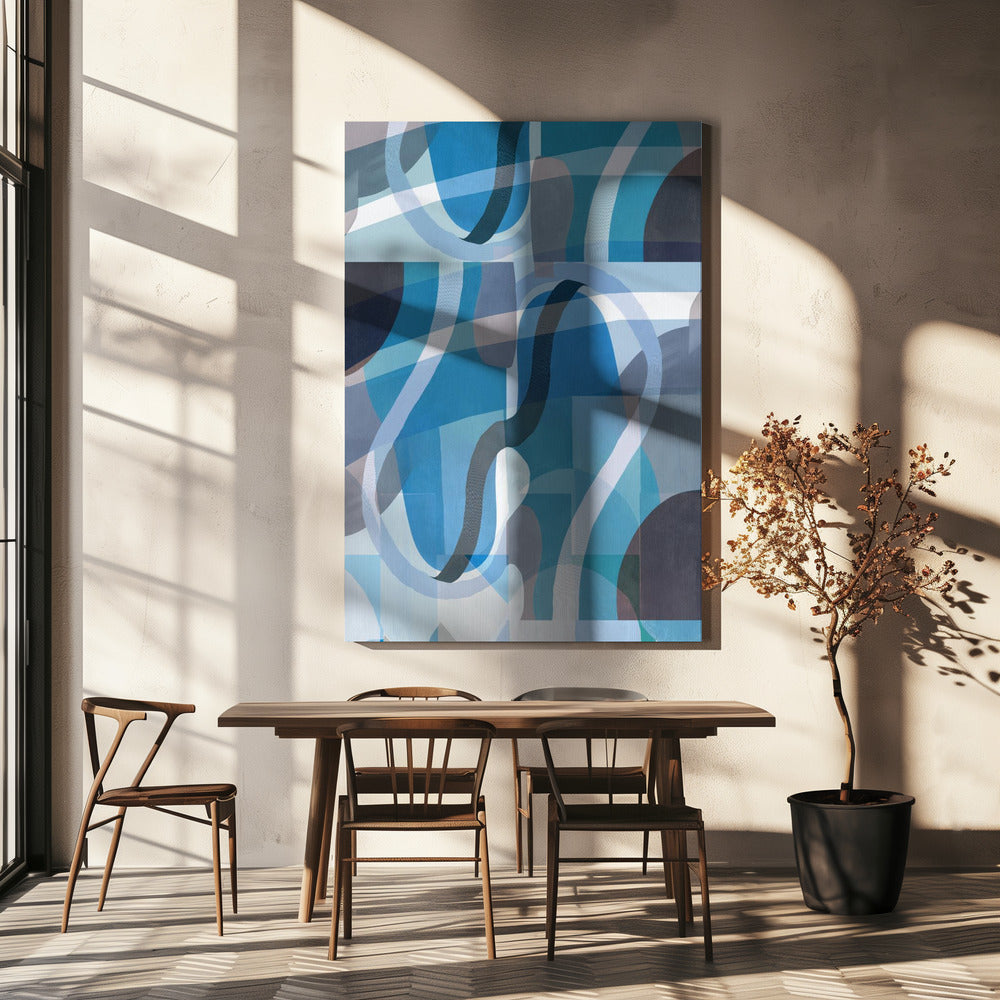 Abstract Blue and Neutral Swervy Shapes 2 | Canvas