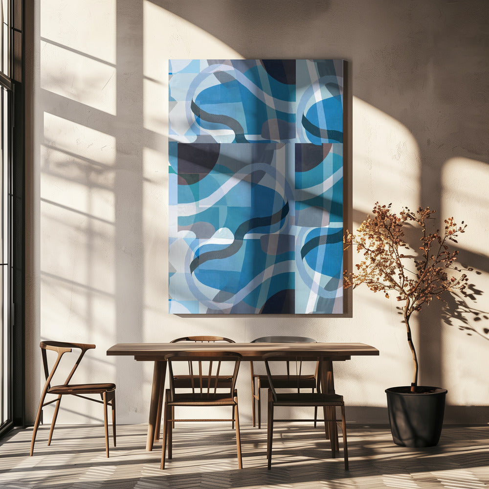 Abstract Blue and Neutral Swervy Shapes 3 | Canvas