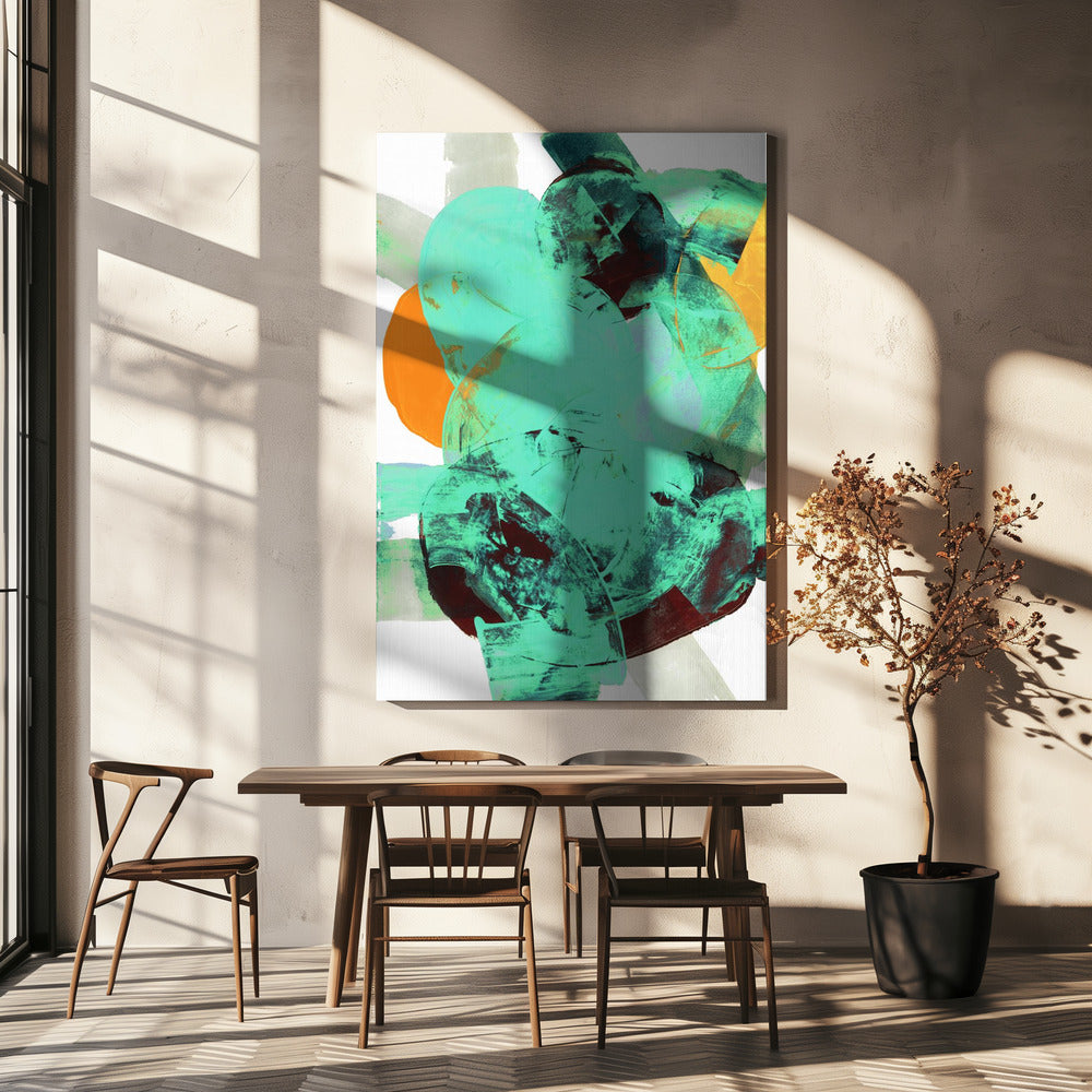 Aqua Teal Burgandy Orange Neutral White Abstract 1 | Canvas