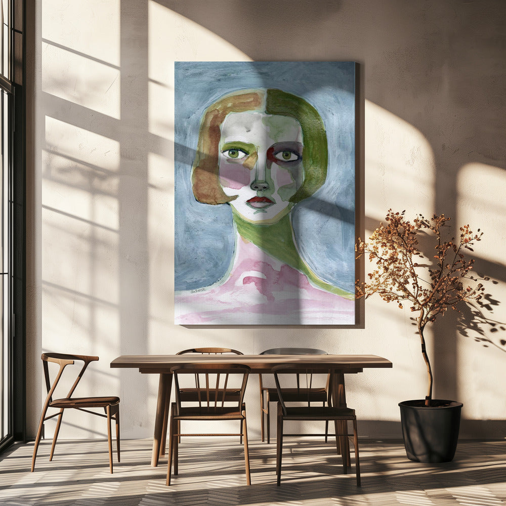 Lady with Bob haircut Grey Background | Canvas