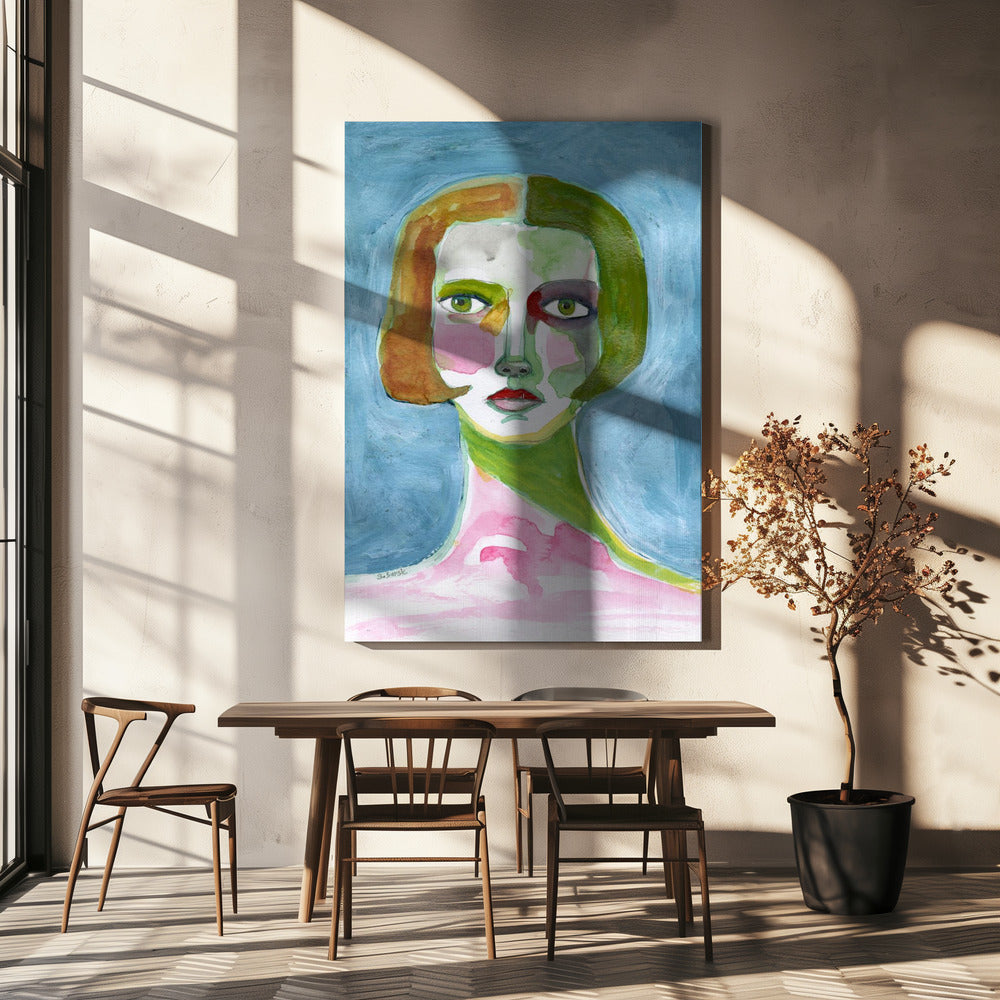 Lady with Bob haircut Blue | Canvas