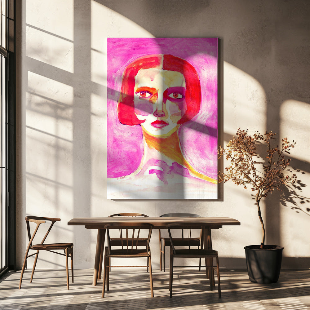 Lady with Bob haircut Hot Pink | Canvas