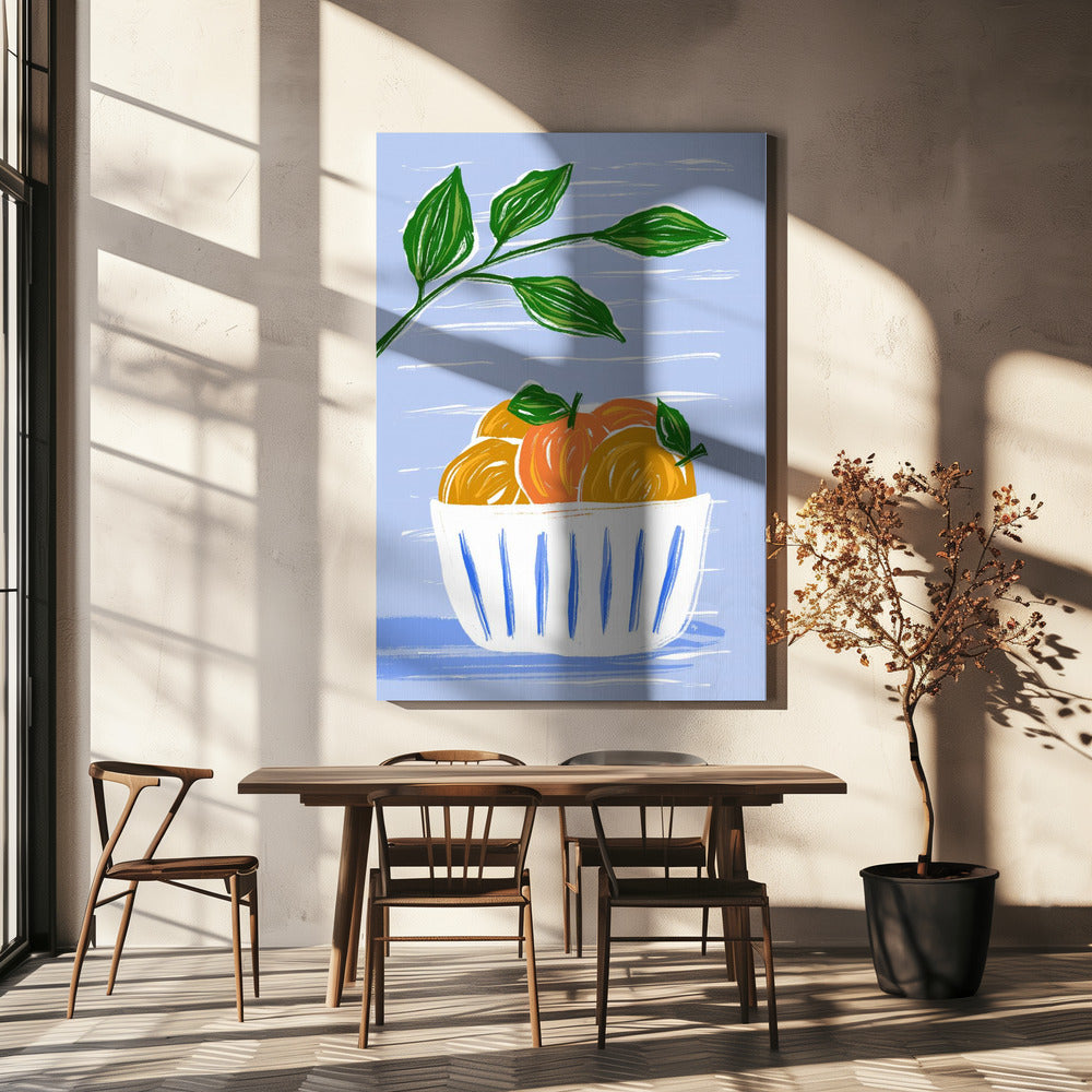 Oranges And Leaves In A White Bowl | Canvas