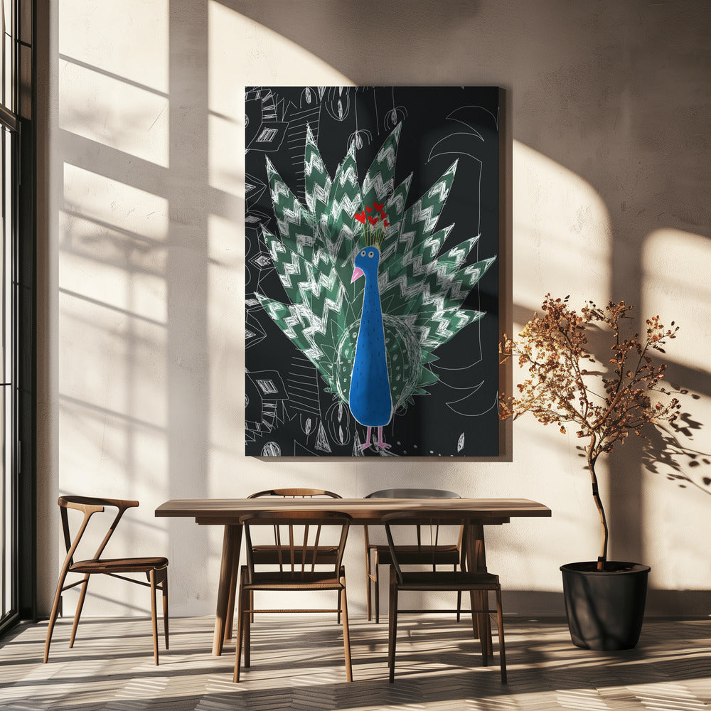 Cute Peacock with Jungle Doodle by Artist Carla Daly | Canvas