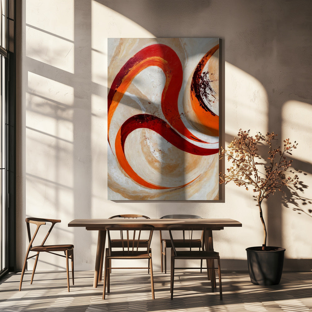 Red And Orange Swirls On A Neutral Background | Canvas