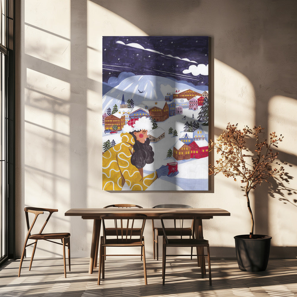 Winter Scene woman with coffee | Canvas