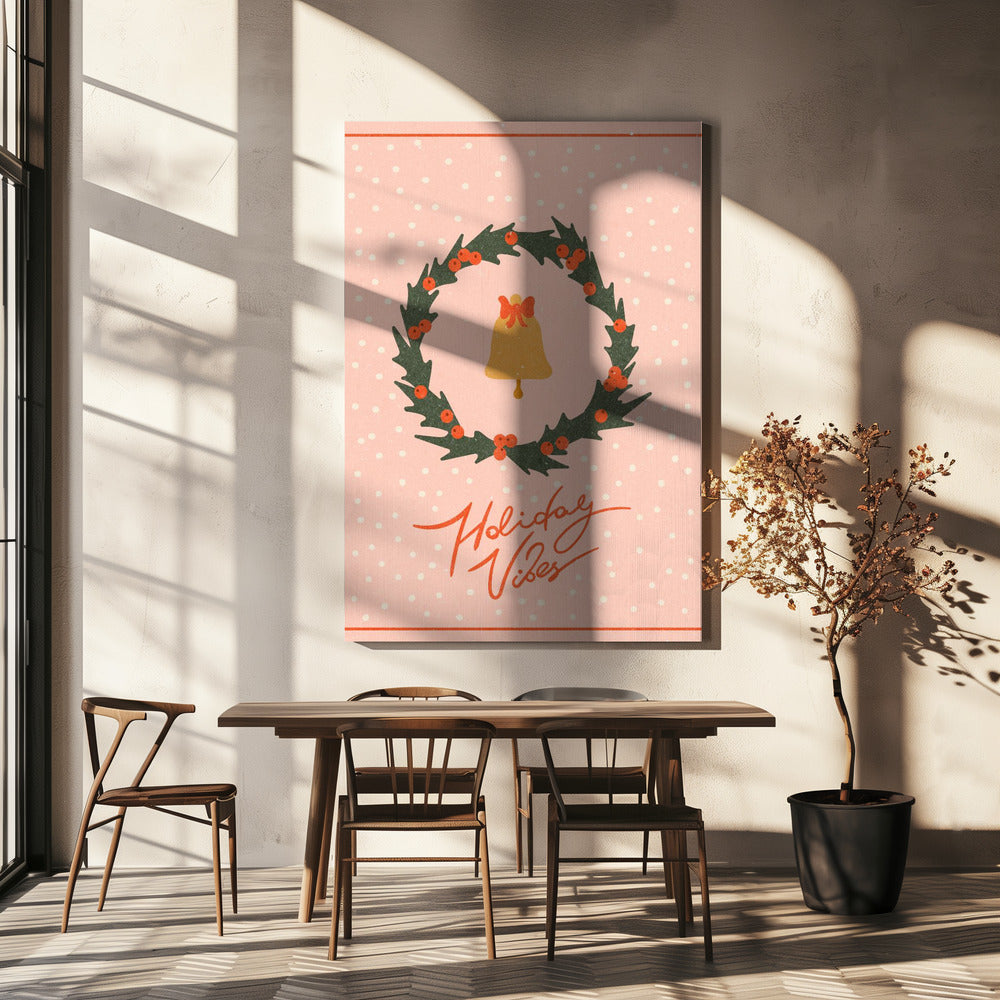 Christmas wreath with bell and bow | Canvas