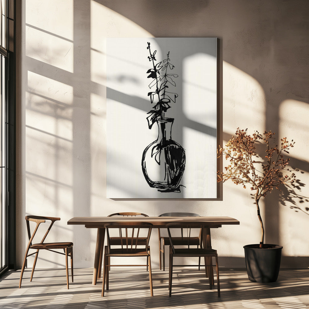 Leaves in a vase ink sketch | Canvas