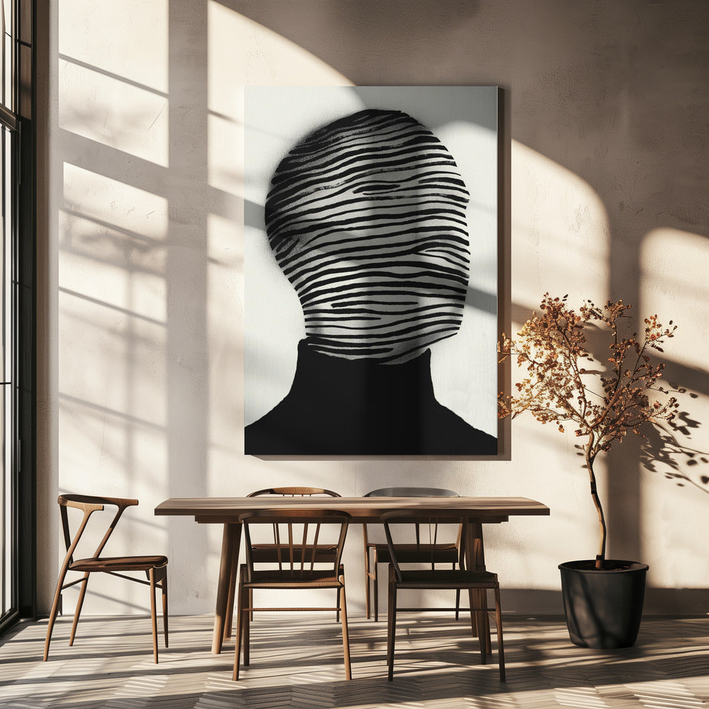 Abstract Head Wrapped In Black And White Stripes | Canvas