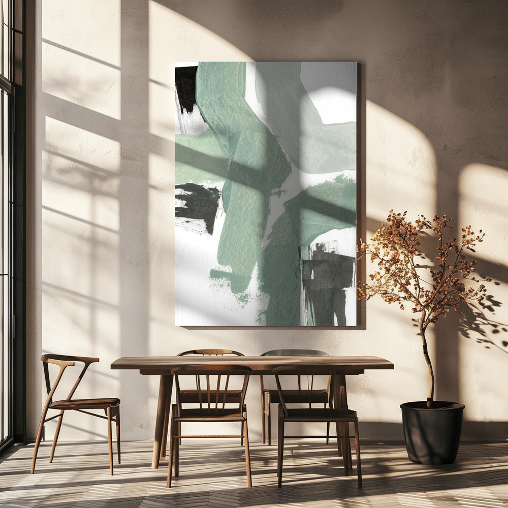 Abstract Green &amp; Black Shapes No2 Print | Canvas