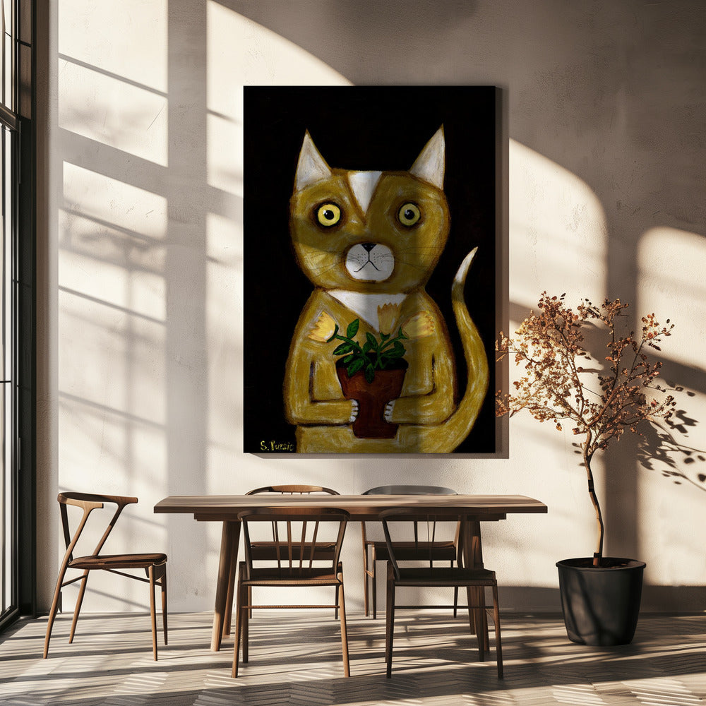 Pot Plant Cat black background | Canvas
