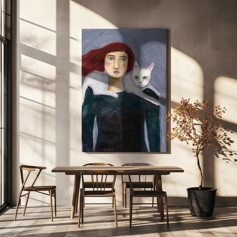 Lady and the White Cat | Canvas